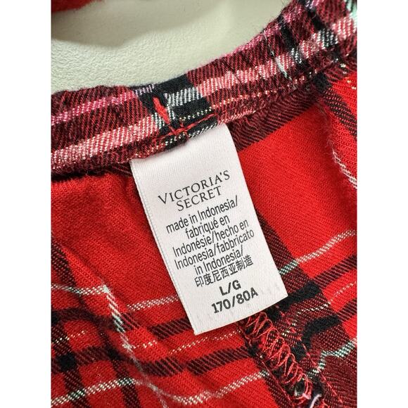 Victoria’s Secret Plaid Pajama Set Top & Shorts Red Black L Cozy Holiday Prep - Picture 4 of 13